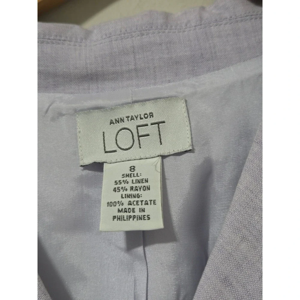 Ann Taylor‎ Loft Lavender Purple Linen Blend Single Button Blazer Jacket Size 8